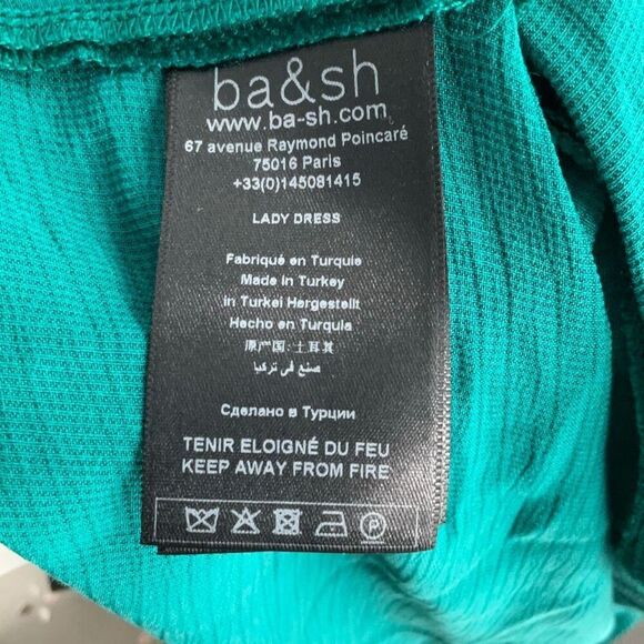 Ba&sh Teal Ruched Front One Shoulder Ruffle Crepe Satin Bandy Midi Dress Size 4 - Picture 9 of 10